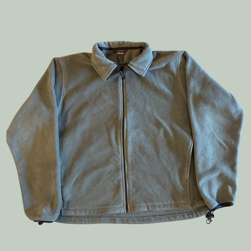 Woolrich Mens Fleece Jacket Full Zip Olive Green Sage Large Gorpcore Outdoor L